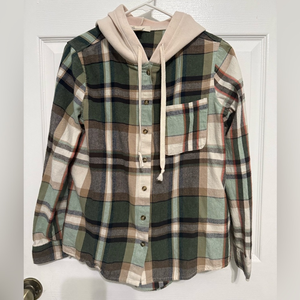 Plaid Hooded Button Down
